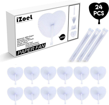 Weißer Handfächer Herzform Hochzeit Gäste Geschenk 24Stk