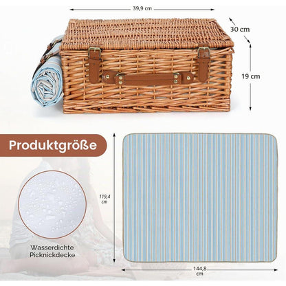 Weiden Picknickkorb Set für 4 Personen mit Besteck & Decke