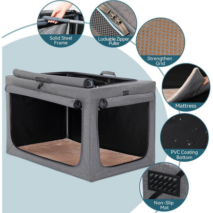 Faltbare Hundebox Grau L – Komfortabler Schlaf- & Reisekennel