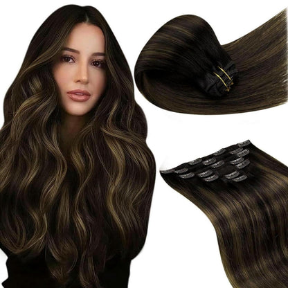 Echthaar Clip-in Braun Balayage Haarverlängerung 50cm