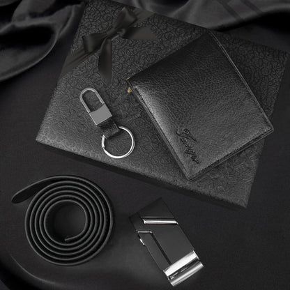 Geschenkset Männer Gürtel Geldbörse Schlüsselanhänger Set Schwarz