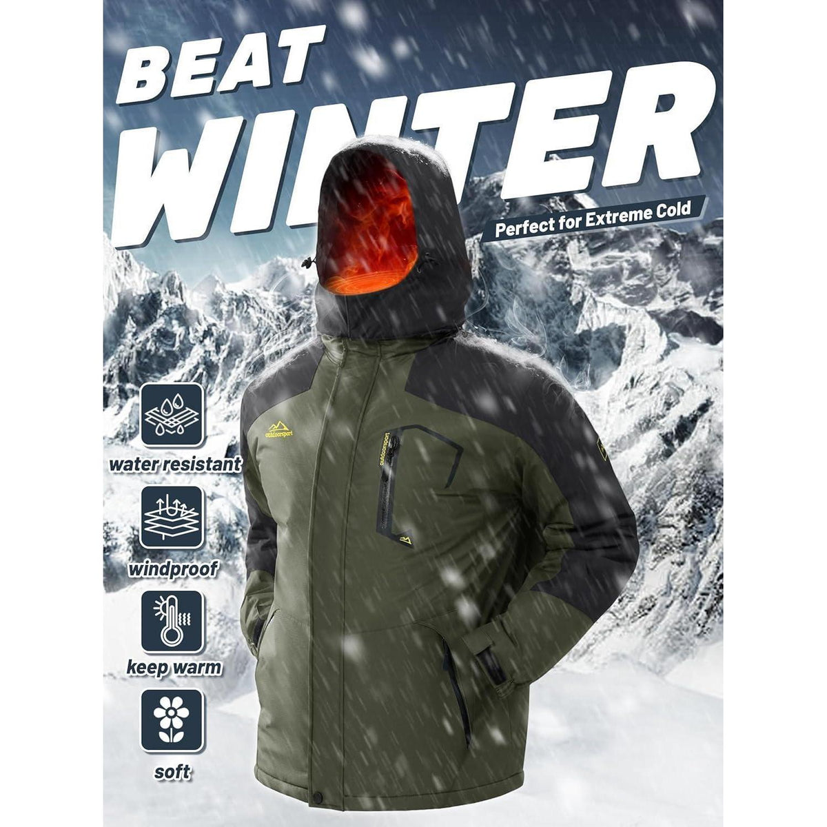 Herren Winterjacke wasserdicht & winddicht mit Fleece-Futter