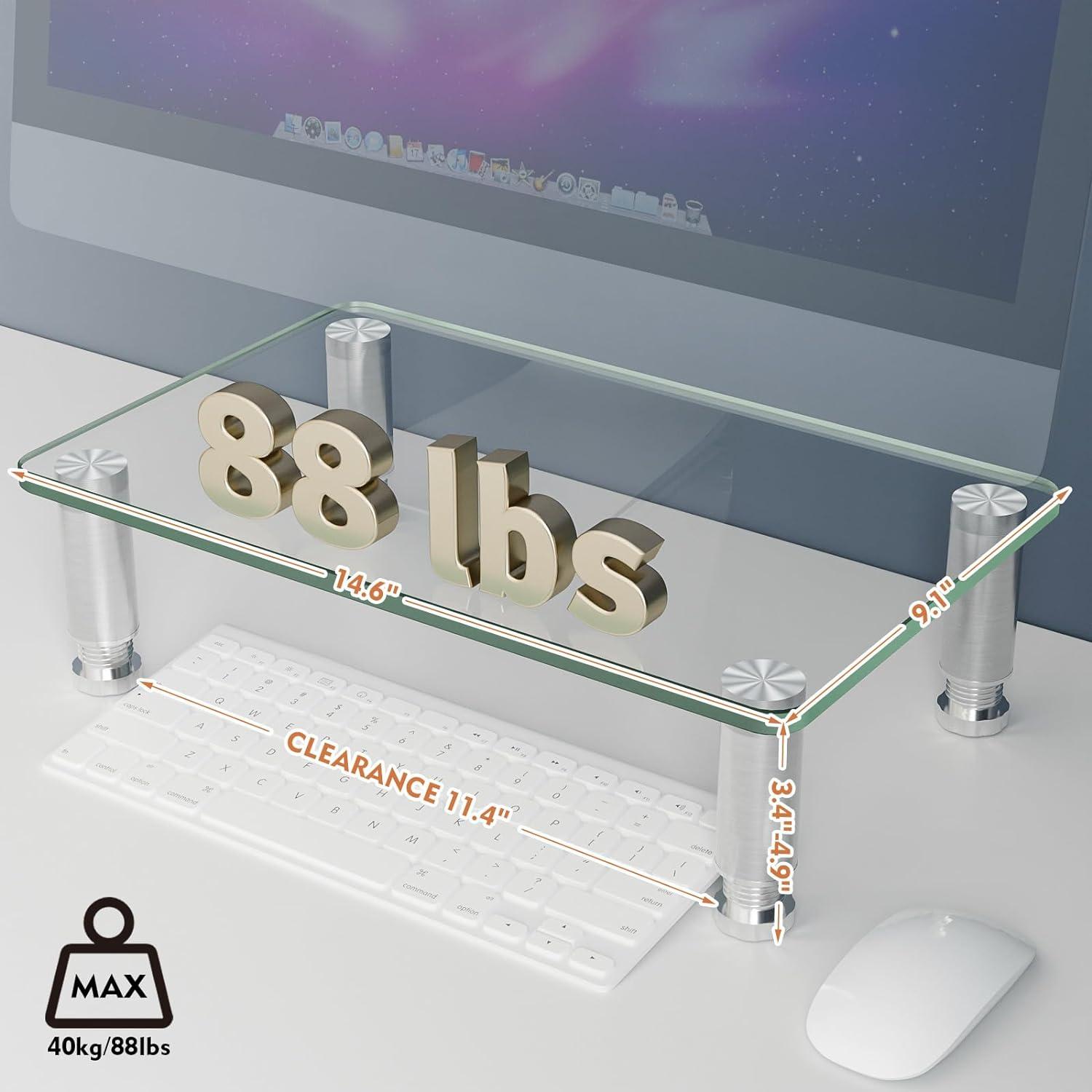Monitor Riser 2er Pack Glas Edelstahl höhenverstellbar HD01T-202P