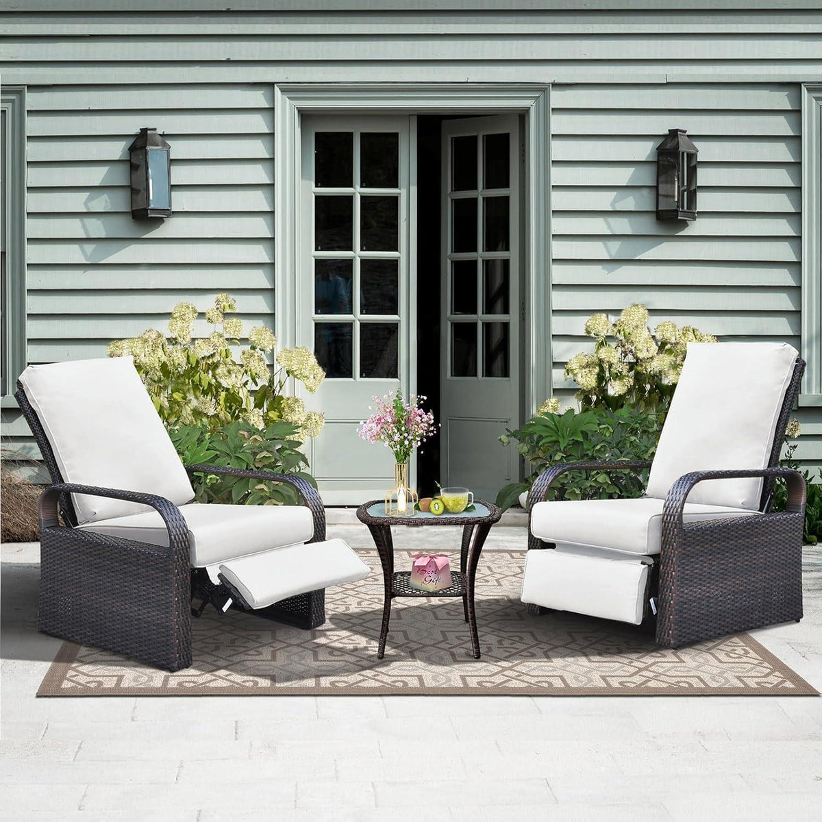 2x Verstellbarer Liegestuhl – Rattan Gartenmöbel Set
