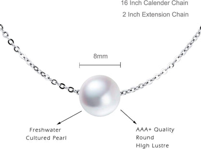 Sterling Silber Perle Choker Halskette Damen 8mm Süßwasser Zuchtperlen Hochzeit Geschenk