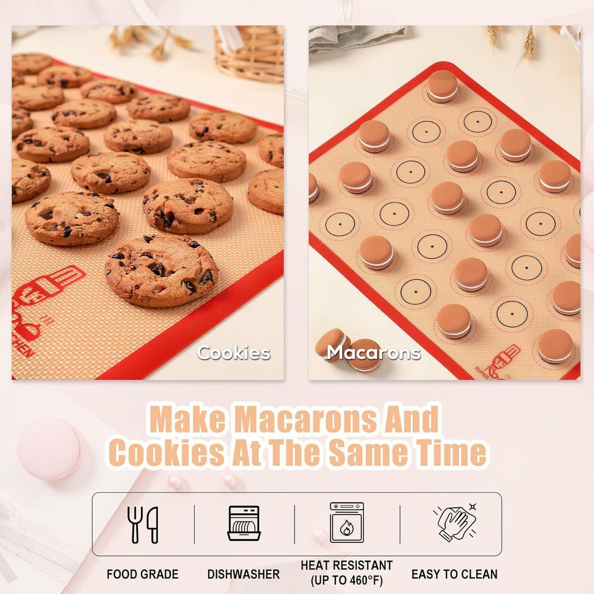 Silikon Backmatte 3er Set für Macarons & Brot, Antihaft