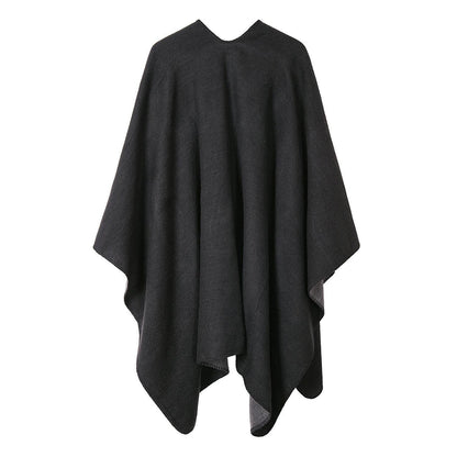 Vintage Farbblock Schal Wrap Poncho Damen Übergroß Schwarz