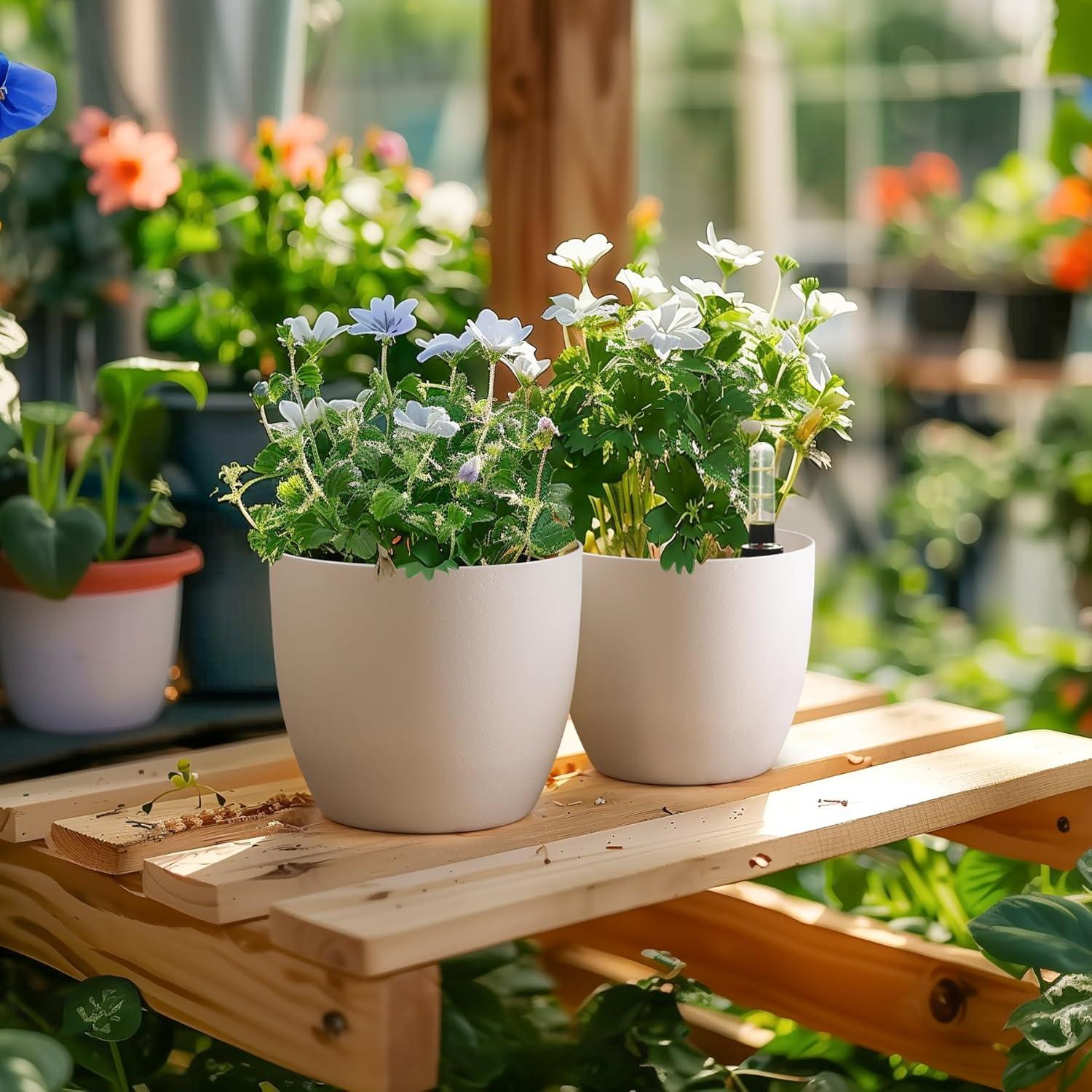 18cm Selbstwässernder Blumentopf mit Wasseranzeiger, Set 4er-Set für