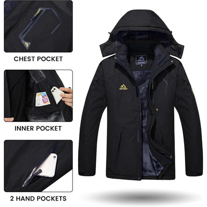 Herren Winterjacke wasserdicht warm gefüttert mit Kapuze L Schwarz