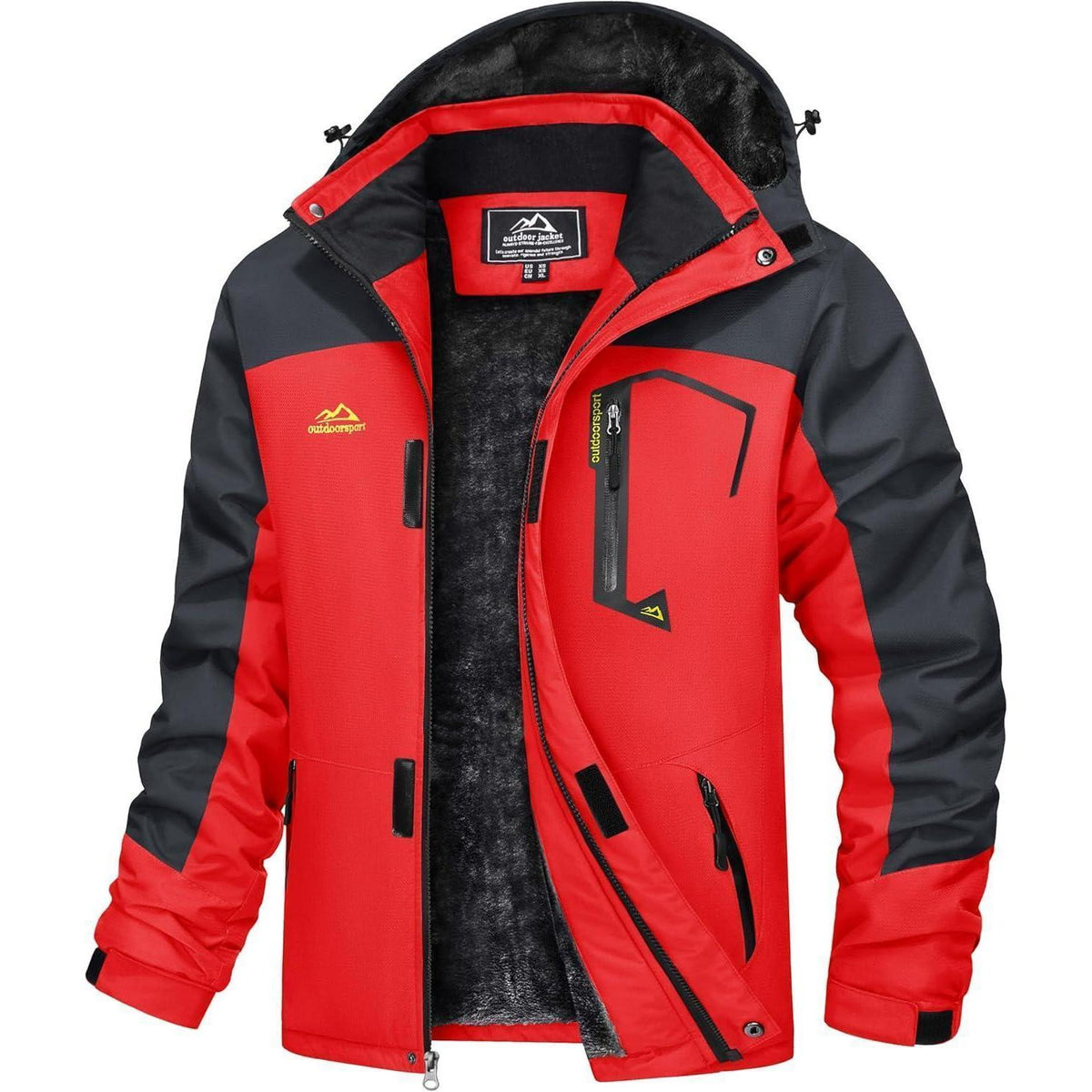 Herren Winterjacke wasserdicht warm gefüttert mit Kapuze Rot