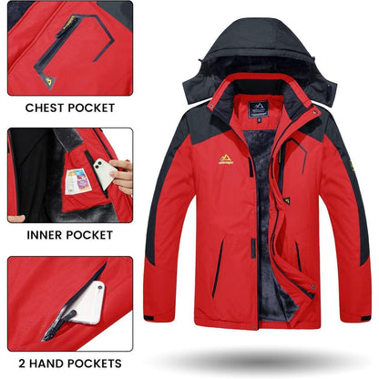 Herren Winterjacke wasserdicht warm gefüttert mit Kapuze Rot