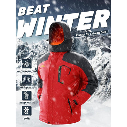 Herren Winterjacke wasserdicht warm gefüttert mit Kapuze Rot