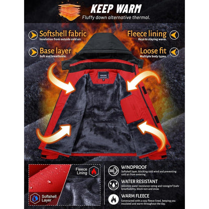 Herren Winterjacke wasserdicht warm mit Kapuze L Rot