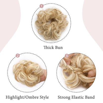 Welliges Haarverlängerung Haargummi Dunkelblond bis Bleichblond