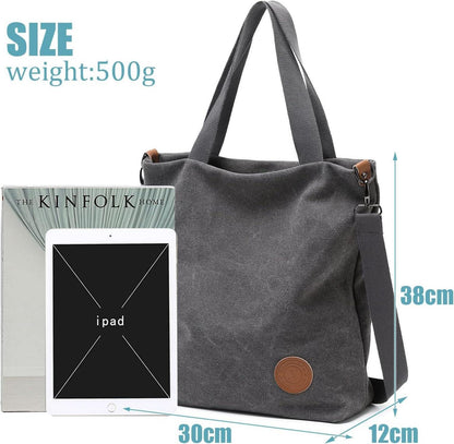 JANSBEN Damen Canvas Handtasche Schultertasche Strandtasche Weinrot