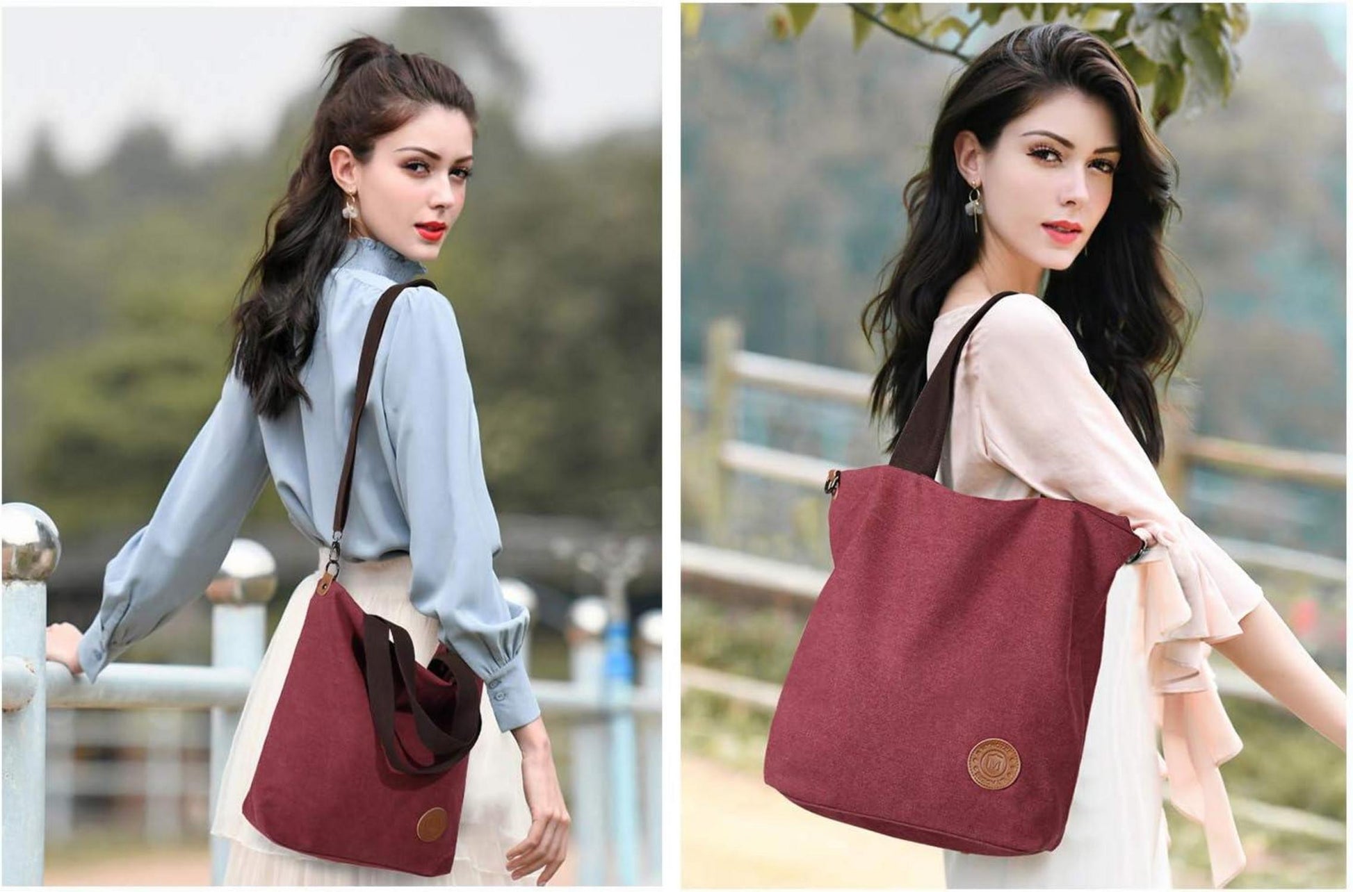 Damen Canvas Handtasche Schultertasche 30x40x12 Multifunktional Weinrot