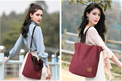 Damen Canvas Handtasche Schultertasche 30x40x12 Multifunktional Weinrot