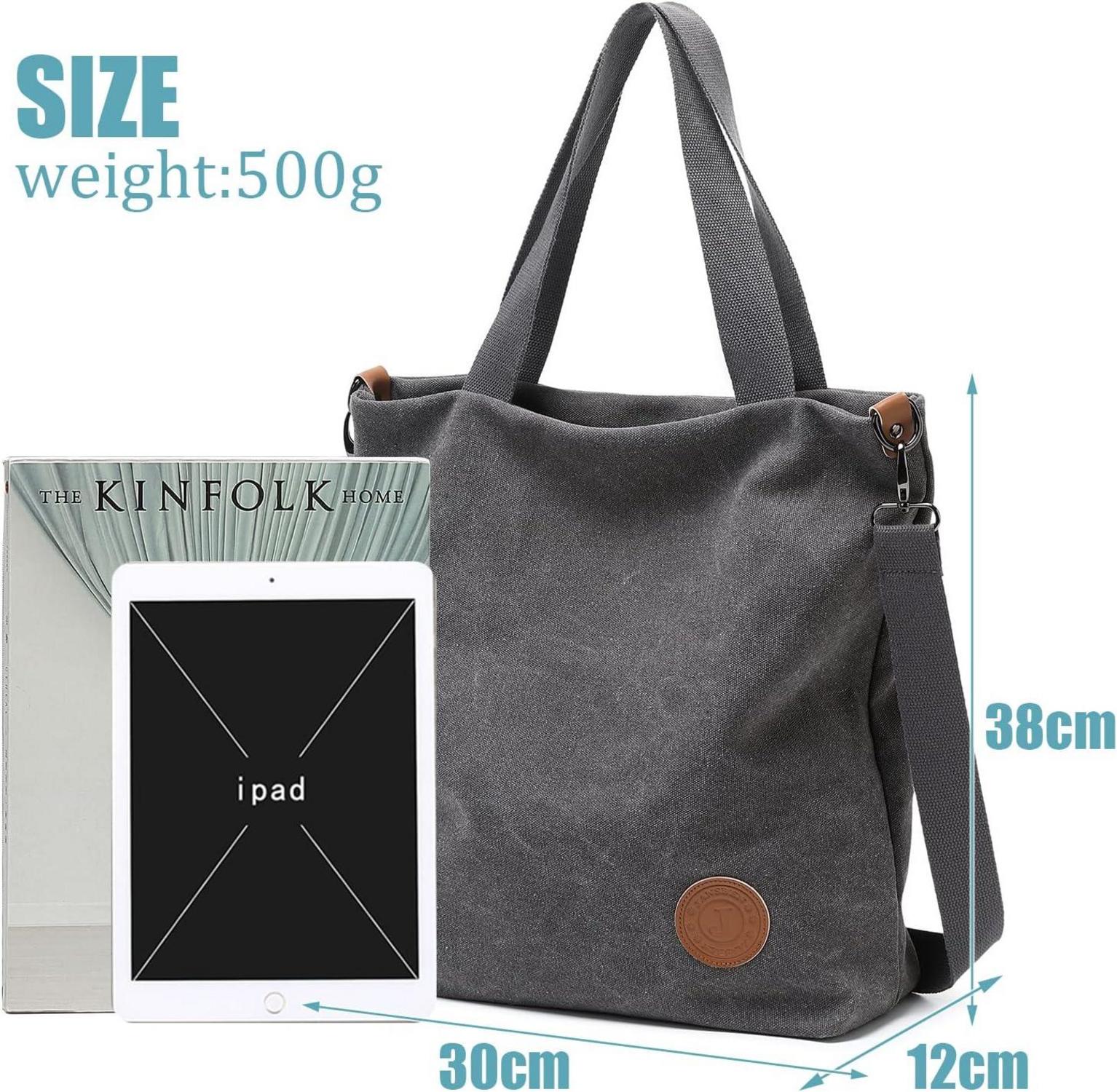 Damen Canvas Handtasche Schultertasche Multifunktionale Umhängetasche Grau