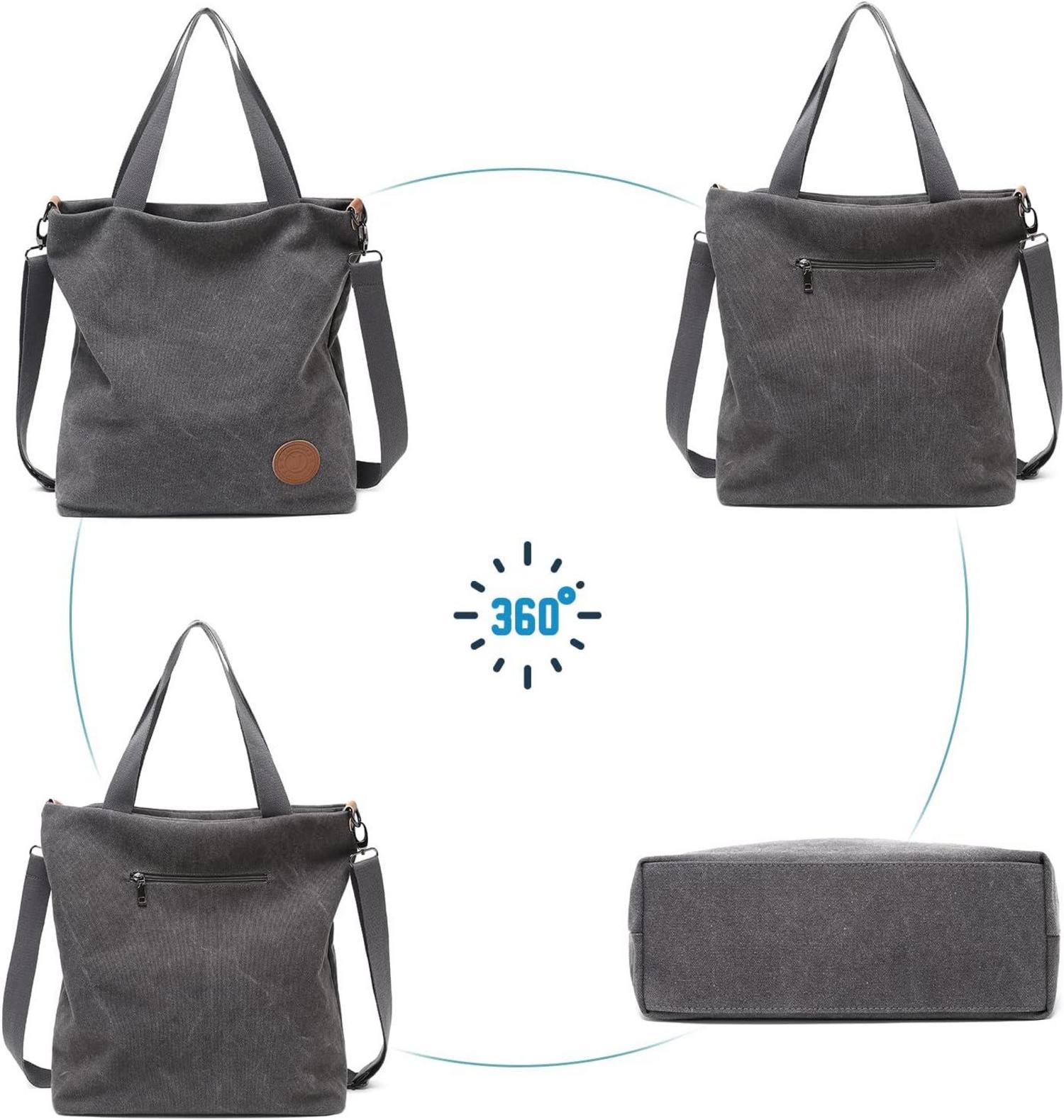 Damen Canvas Handtasche Schultertasche Strandtasche Groß Schwarz