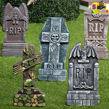 Halloween Grabsteine Set mit 5 Stück Schaumstoff RIP 43cm & 12 Metall