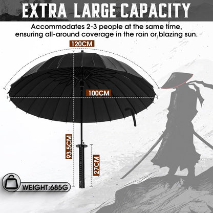 Samurai Schwert Regenschirm Sturmfest Lang Griff 24 Rippen