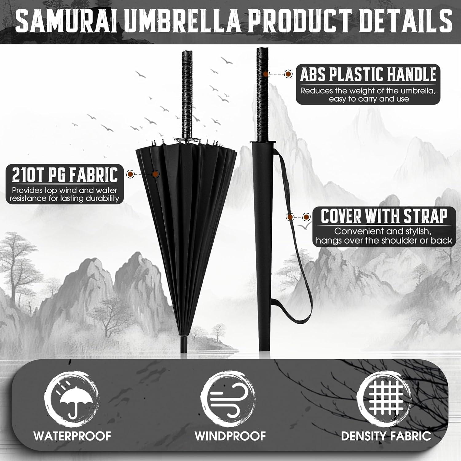 Samurai Katana Regenschirm Sturmfest Langgriff 24 Rippen