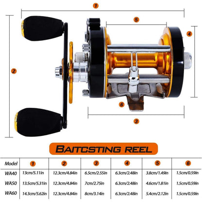 Runde Baitcast Angelrolle mit Carbon-Zugsystem, 10kg Bremskraft