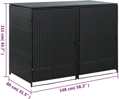 Mülltonnenbox 2er Poly Rattan Gerätebox Schwarz