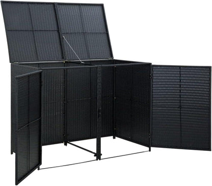 vidaXL Mülltonnenbox 2er Poly Rattan schwarz Gartenbox
