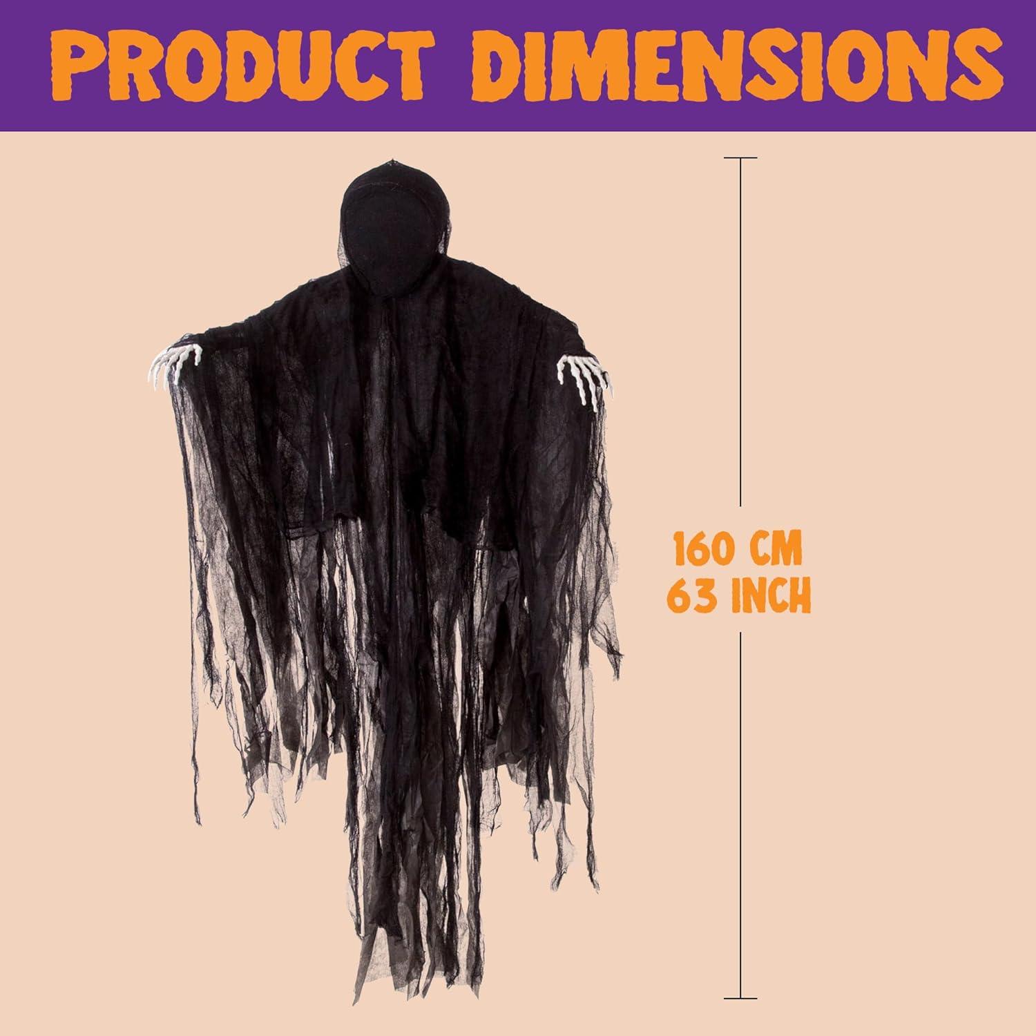 Halloween Sensenmann 152,4 cm: Gesichtsloser Geist in dunkler Robe, Deko für
