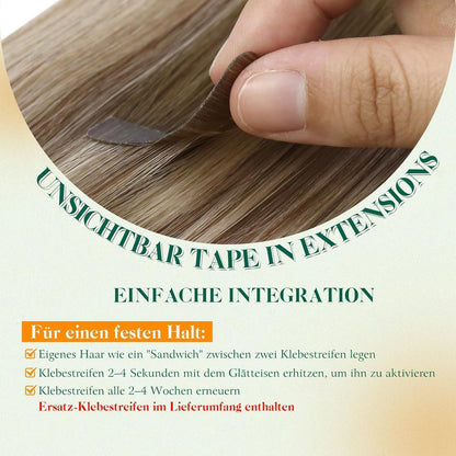 Echthaar Tape Extensions Braun Dunkelbraun Mix