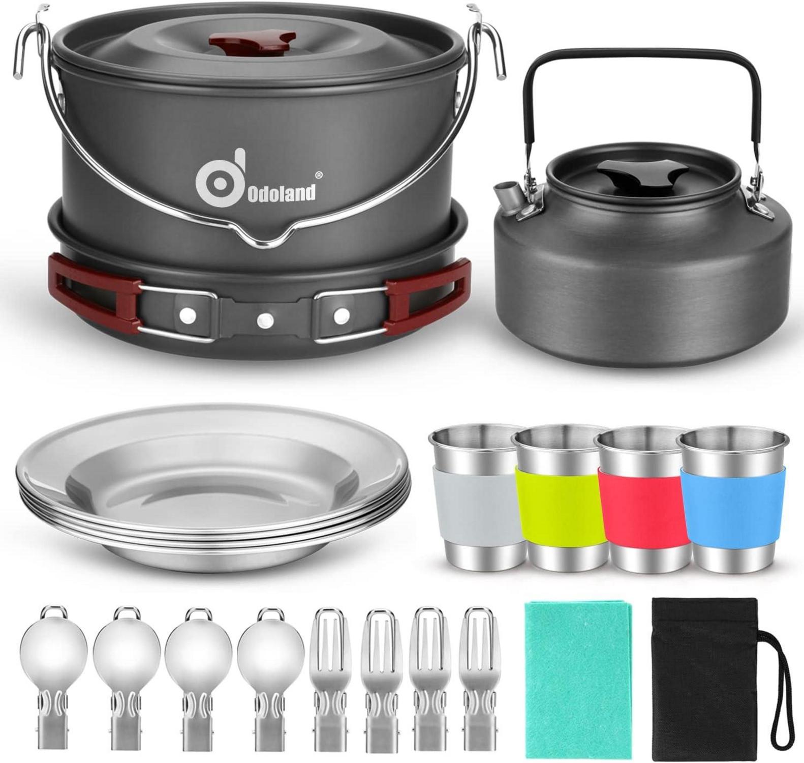 Camping Geschirr Set Edelstahl für Outdoor Kochen 4 Personen