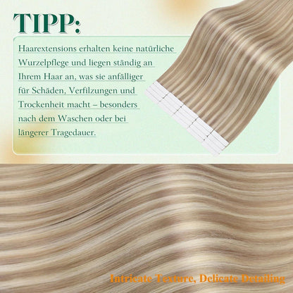 Blond Tape-in Haarverlängerung Echthaar 35cm Aschblond/Hellblond