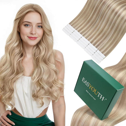 Balayage Haarverlängerung Tape-In 40cm Aschblond/Hellblond