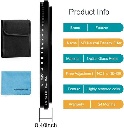 62mm ND Filter Slim Variabler ND2-ND400 für DSLR Kamera