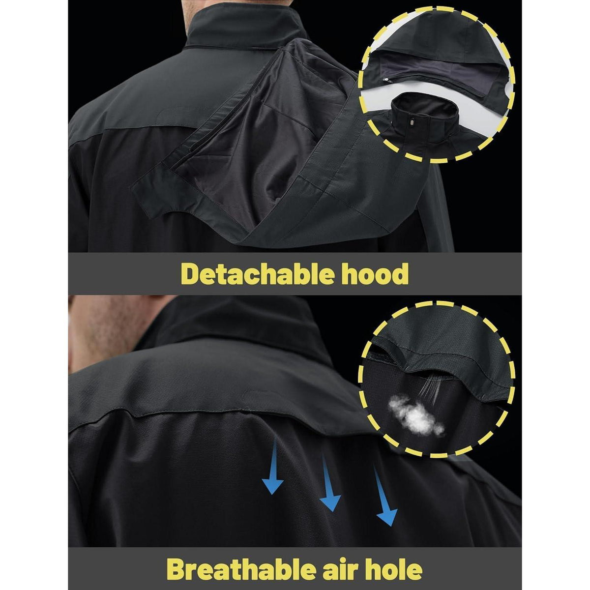 Herren Übergangsjacke wasserabweisend mit abnehmbarer Kapuze Schwarz XL
