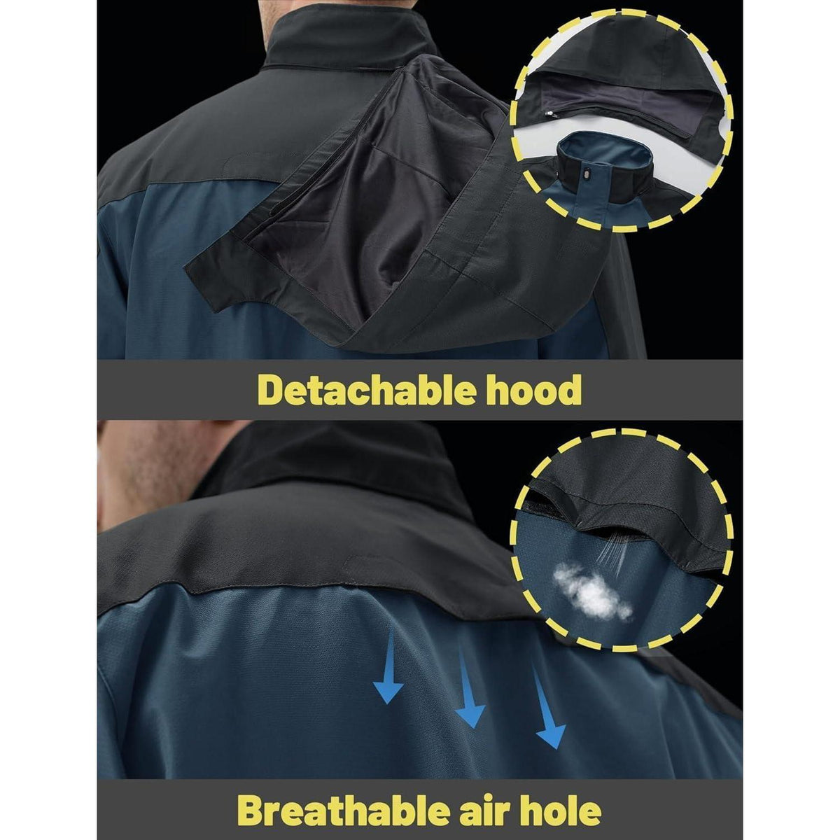 Herren Übergangsjacke Wasserabweisend mit Kapuze Marine Blau XXL