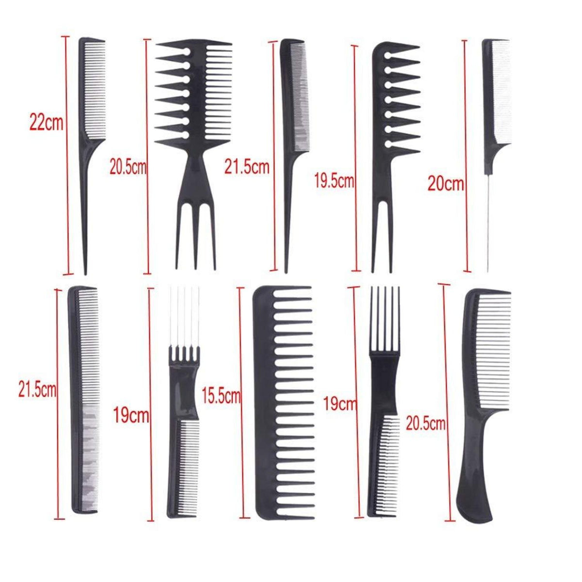 PROFI Friseur Kamm Set 10x + 4x Haarklammern Schwarz Hair