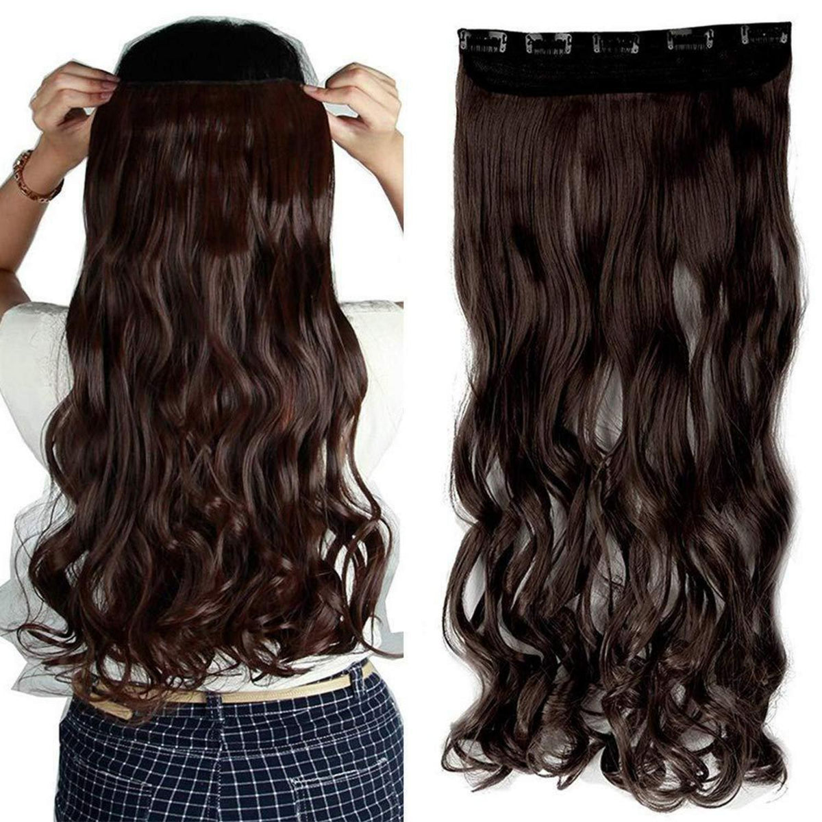 Gewellte Haarverlängerung 43 cm – Mittelbraun, Clip-In