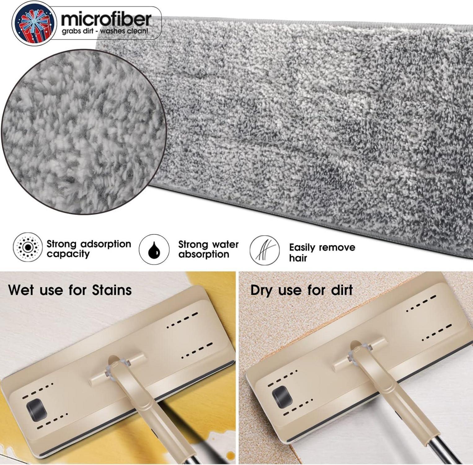 Masthome Wischmopp Set mit Eimer und Auswringfunktion, 138cm, 6 Wischpads, Mikrofaser Flacher Mopp, Einstellbarer Edelstahlgriff