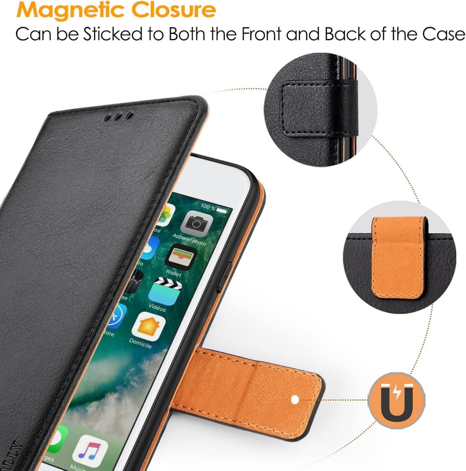 iPhone SE 2022 Flip-Hülle Magnetisch Schwarz PU-Leder Standfunktion