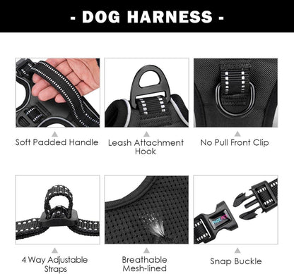 PHOEPET Hundegeschirr ohne Ziehen | Reflektierende Front-Clip-Weste für kleine Hunde | Verstellbar mit Griff & 2 Metallringen | 3 Schnallen | Schwarz
