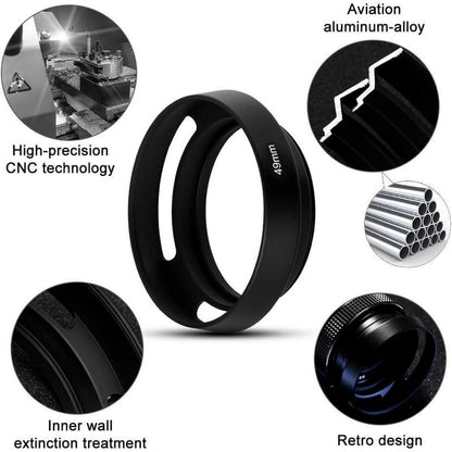 49mm Universal Metall Sonnenblende + Objektivdeckel