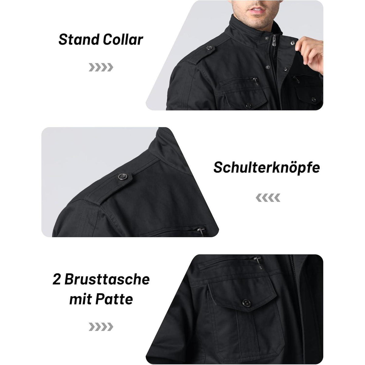 Herren Übergangsjacke Cargo Militärjacke Winddicht XL Schwarz