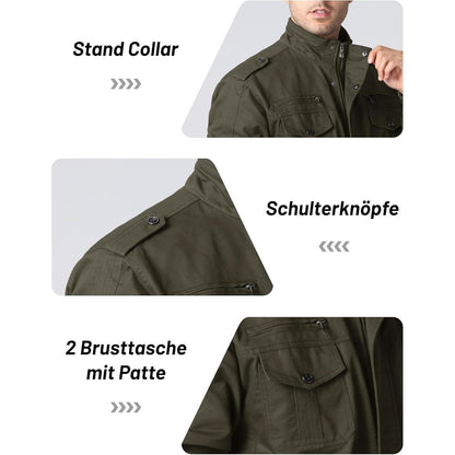 Herren Übergangsjacke Cargo Militärjacke Winddicht Vieltaschen Grün