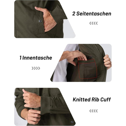 Herren Übergangsjacke Cargo Militärjacke Winddicht Vieltaschen Grün