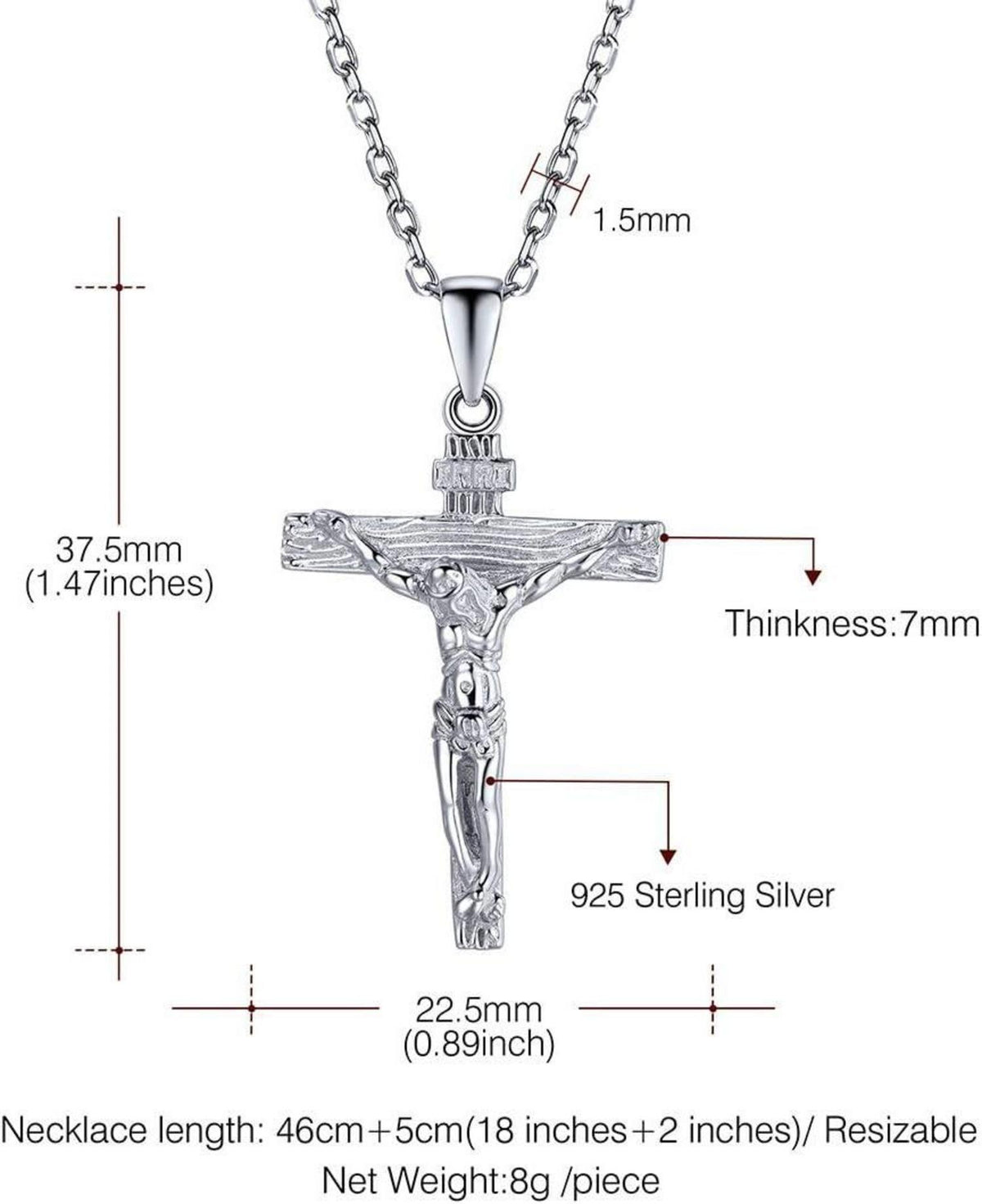 Kreuz Halskette Jesus Christus Anhänger 925 Silber Rolokette