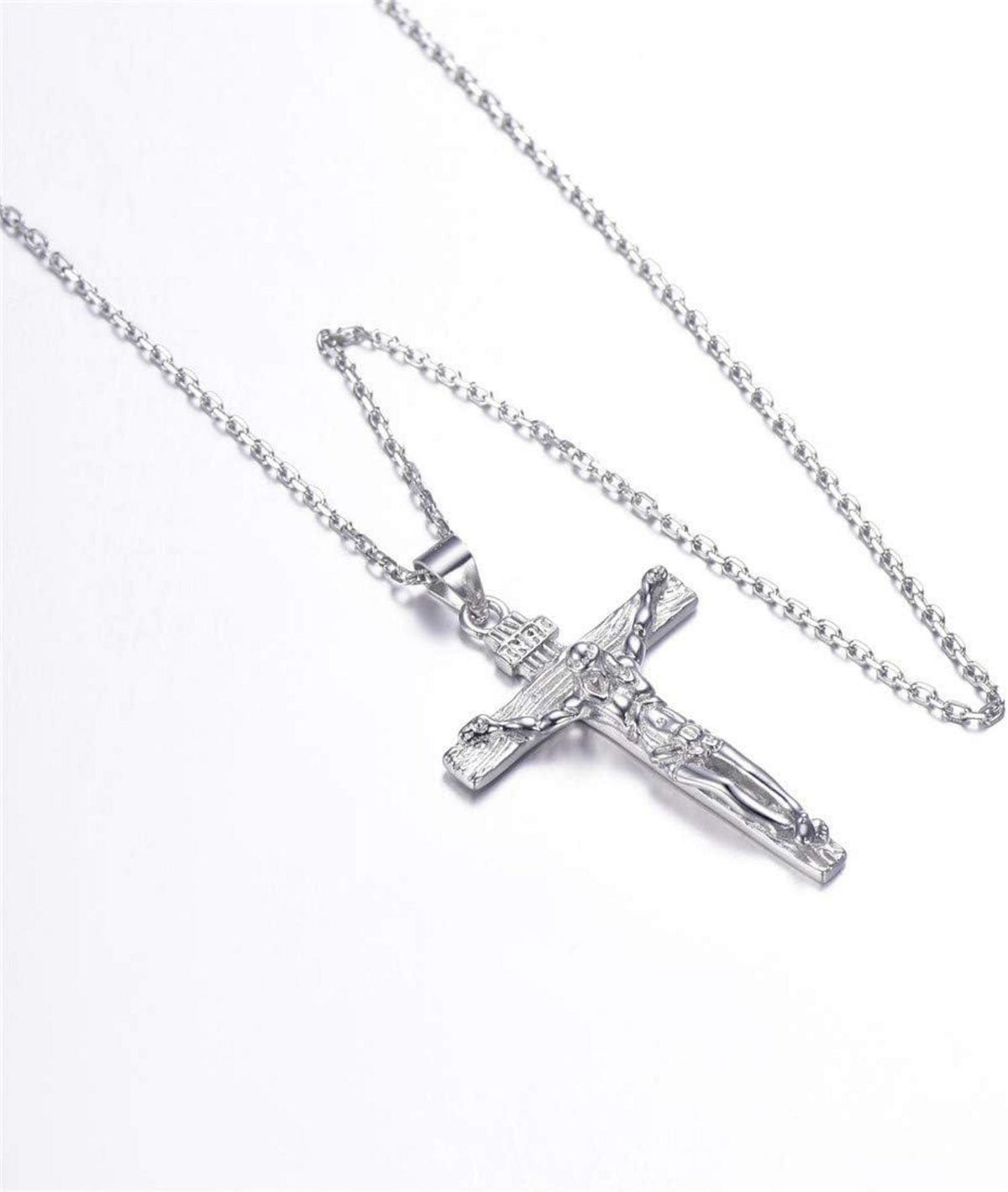U7 Edelstahl Kreuz Halskette INRI Jesus Christus Anhänger 925 Silber 55cm