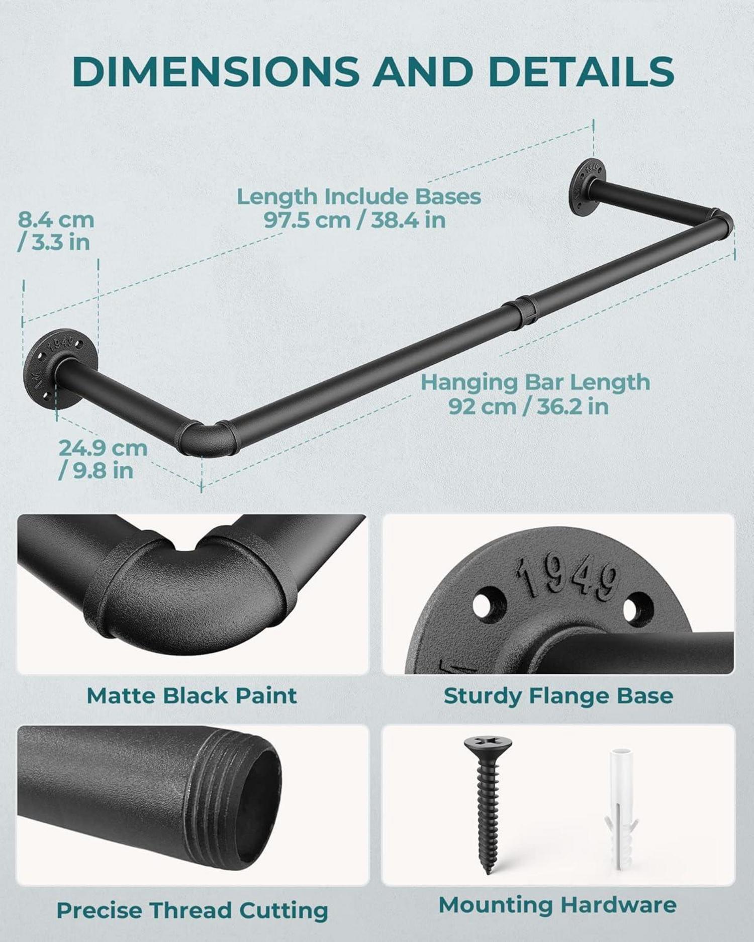 Industrieller Stil Wandmontage Kleiderstange Metall Schwarz
