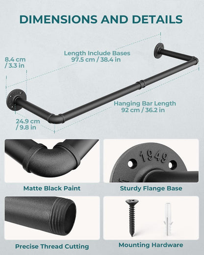 Industrieller Stil Wandmontage Kleiderstange Metall Schwarz